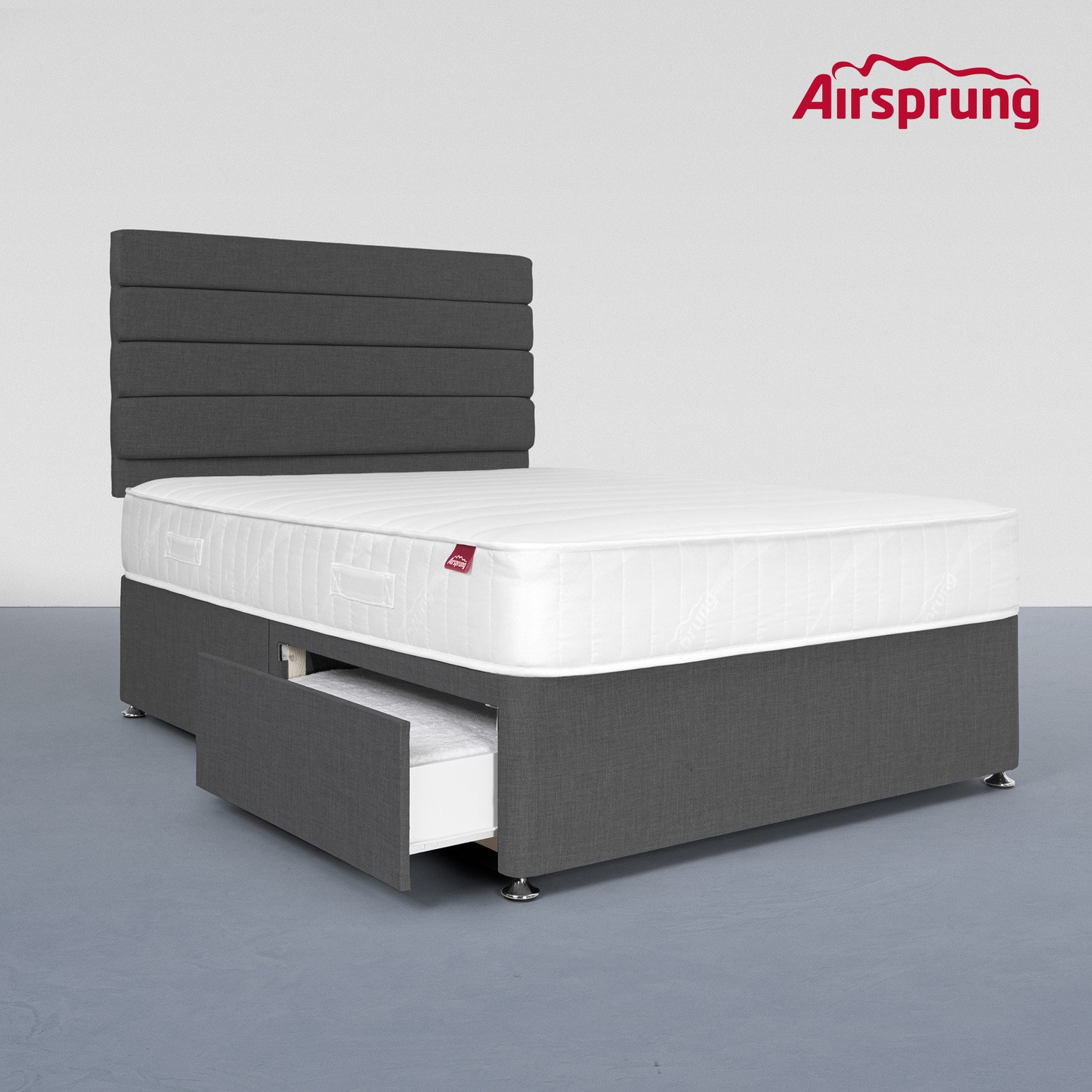 Read more about Airsprung small double 2 drawer divan bed with comfort mattress charcoal